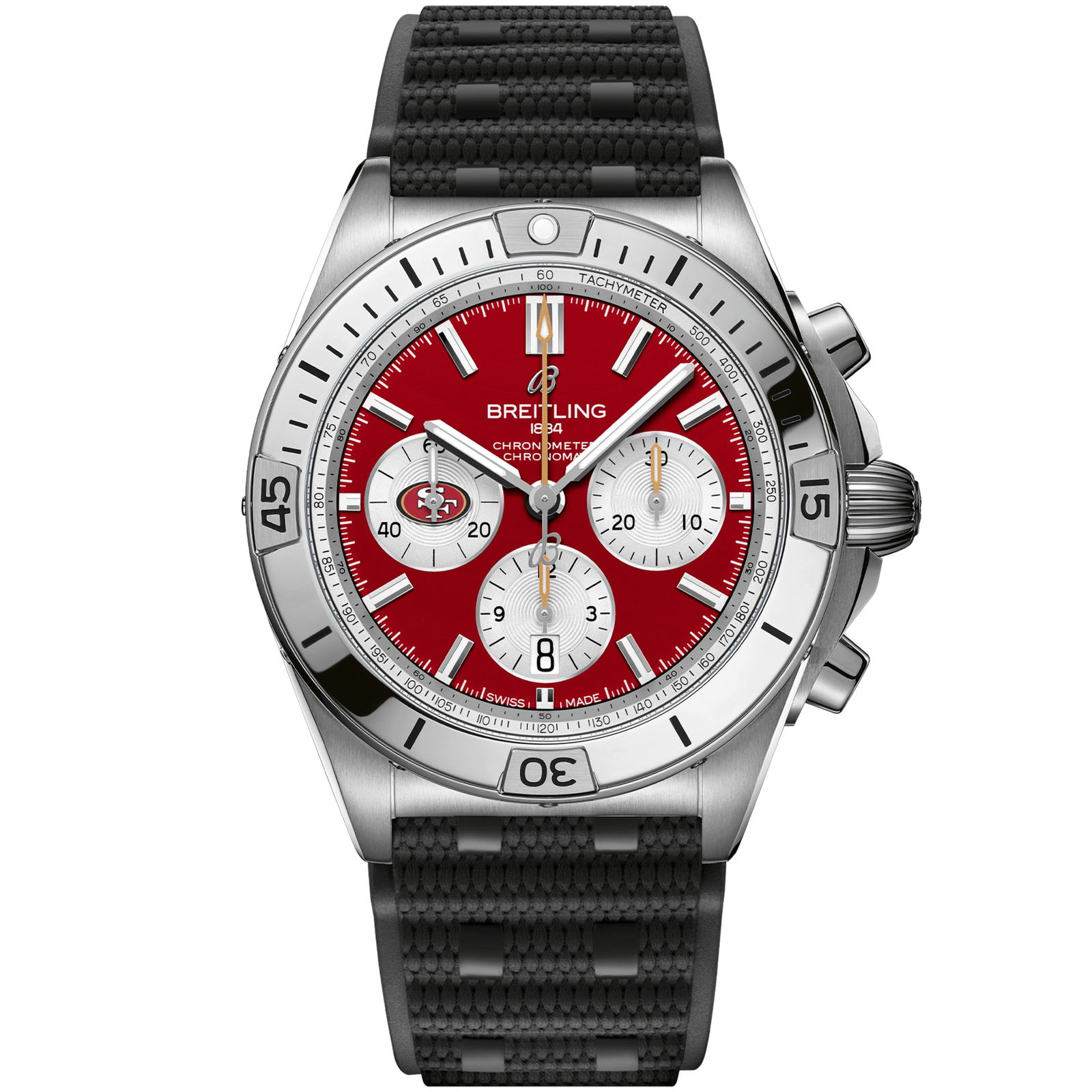 Chronomat_B0142_AB01342B1K1S1_RUBBER_SAN_FRANCISCO_49ERS_DIGITAL-scaled-1.png Chronomat B01 42 NFL San Francisco 49ers Edition AB01342B1K1S1 - 图片 1