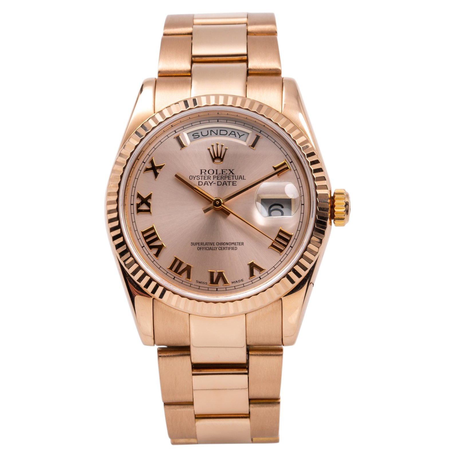 Pre-Owned-Rolex-Day-Date-118235-36mm-Pink-Numerals-Dial-JD-Watches-NY-scaled-1.jpg Rolex Day-Date 118235 36mm Pink Numerals Dial - 图片 1