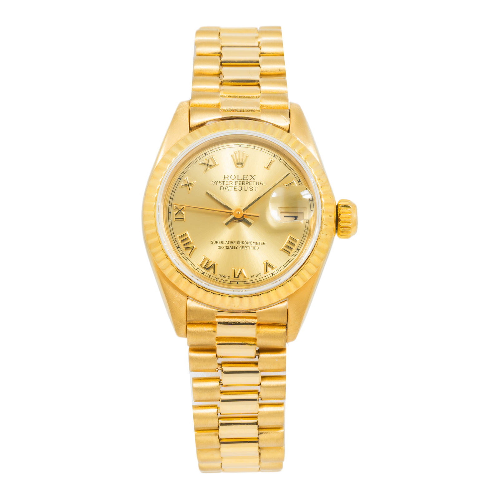 Pre-Owned-Rolex-Lady-Datejust-6917-Champagne-Roman-Dial-18k-Yellow-Gold-President-Bracelet-26mm-JD-Watches-NY.png Rolex Lady-Datejust 6917 – Champagne Roman Dial – 18k Yellow Gold President Bracelet – 26mm - 图片 1