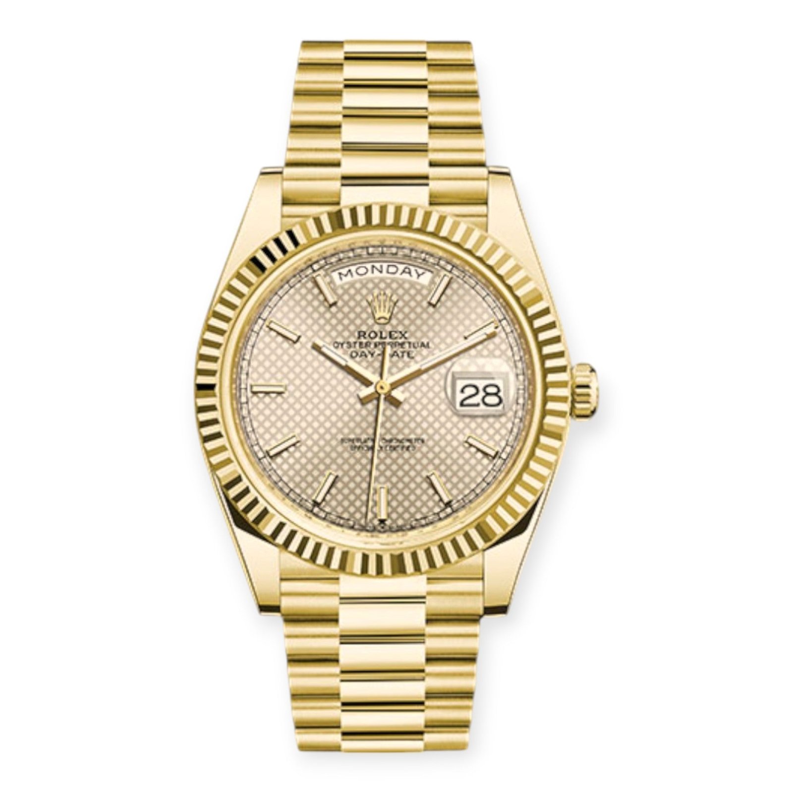 Pre-Owned-Rolex-Yellow-Gold-Day-Date-40-Watch-Silver-Diagonal-Motif-Index-Dial-President-Bracelet-228238-JD-Watches-NY.jpg Rolex Yellow Gold Day-Date 40 Watch Silver Diagonal Motif Index Dial - President Bracelet 228238 - 图片 1