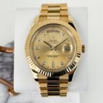 Rolex Day-Date 41 Yellow Gold Champagne Diamond Dial & Fluted Bezel President Bracelet - 218238